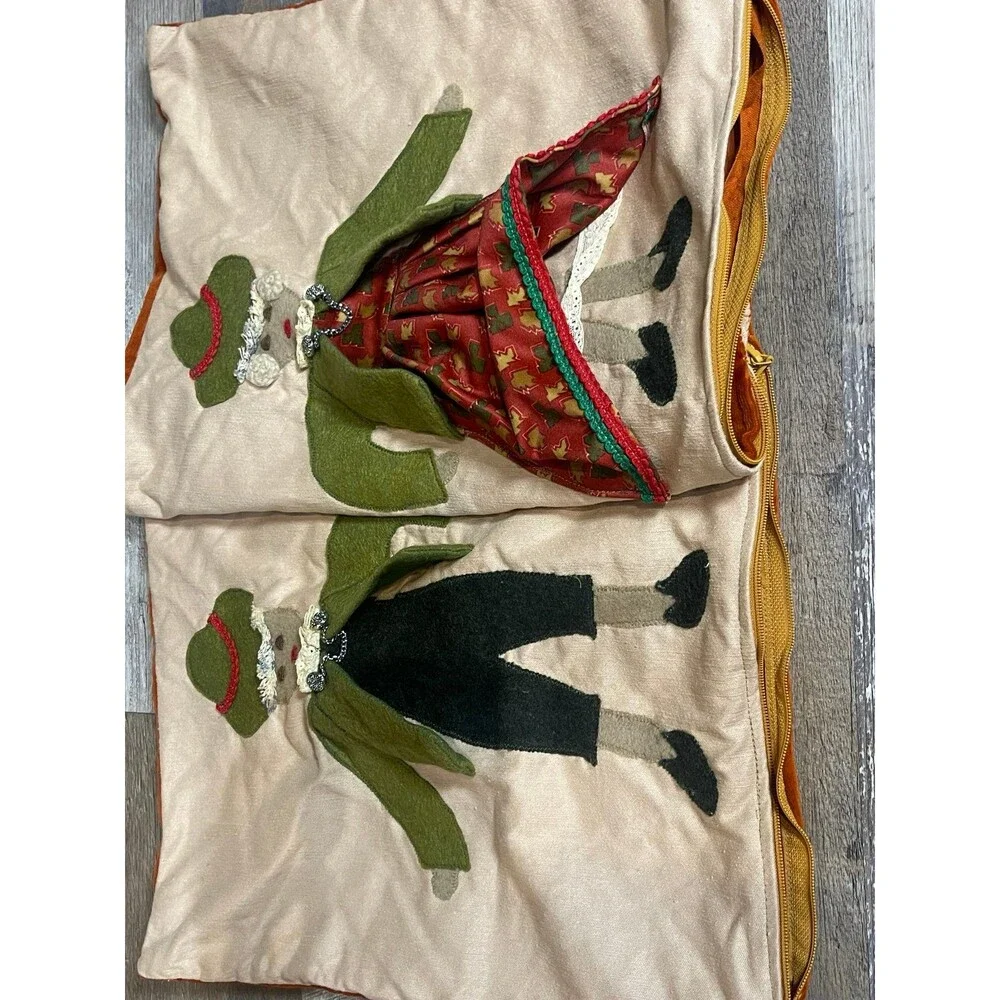 Vintage European Appliqué Folk Art 14” Pillow Set